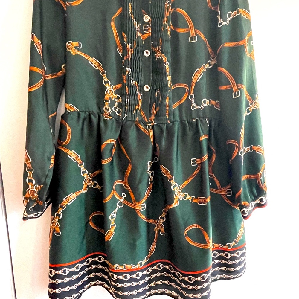 Green Chain Print Dress with detail (L)